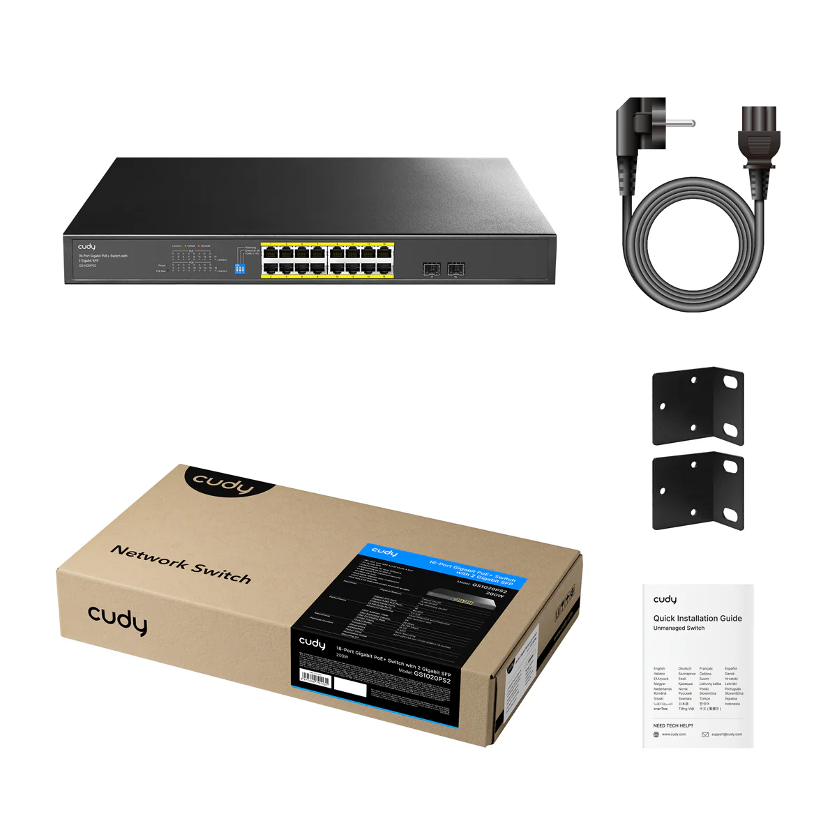 Cudy 16 Port Gigabit PoE+ Switch with 2 Gigabit SFP Port  200W  - GS1020PS2